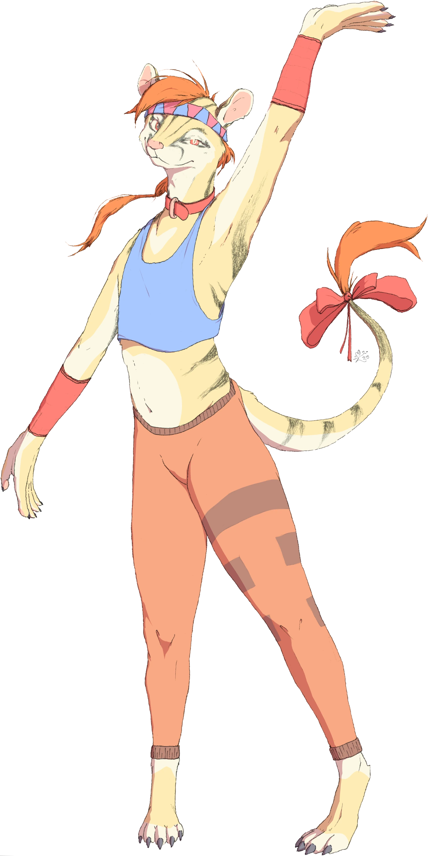 Full-body kemono furry art of Lem the Shapeshifter in a slim Anthro Civet form, posing elegantly with a long tail.