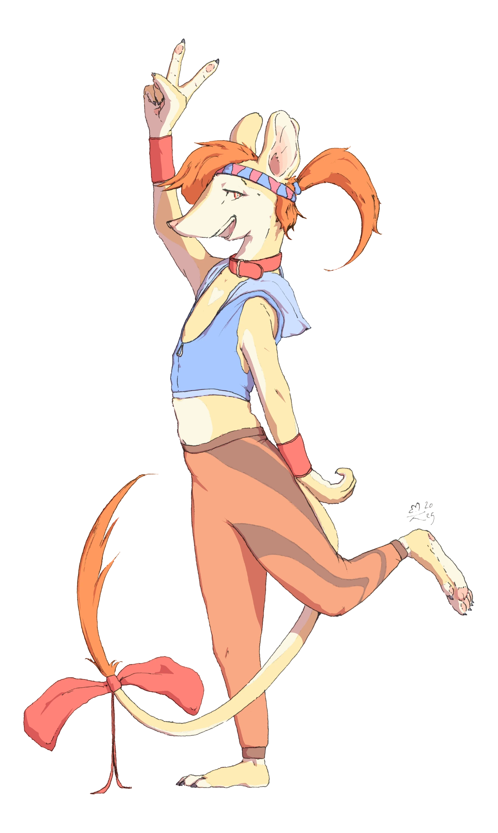 Anime-style kemono art of Lem in a short, mouse-like Phascogale critter form with large ears and a ribbon tail.